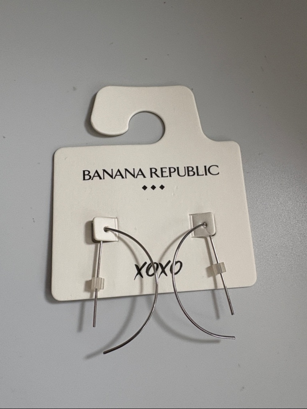 NWT [Banana Republic] XOXO Silver Semi Circle Hoop Threader Earrings Medium Size - Picture 3 of 10